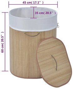 természetes színű ovális bambusz szennyestartó kosár