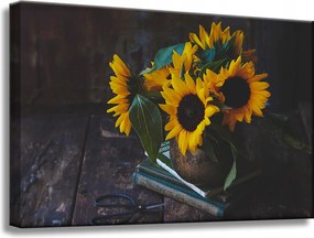Napraforgók vászonkép vázában 60x40 cm