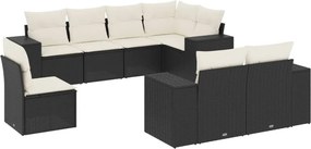 vidaXL 8 részes fekete polyrattan kerti ülőgarnitúra párnákkal