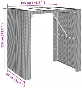 barna polyrattan kerti asztal üveglappal 105 x 80 x 110 cm