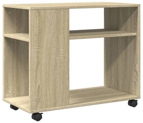 sonoma tölgy színű szerelt fa kisasztal kerekekkel 70x35x60 cm