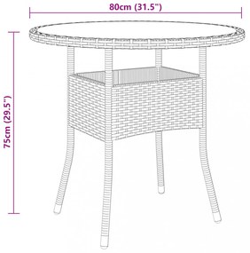 szürke polyrattan és edzett üveg kerti asztal Ø80 x 75 cm