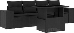 vidaXL 5 részes fekete polyrattan kerti kanapészett párnákkal
