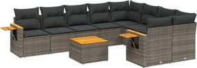 vidaXL 10 részes szürke polyrattan kerti ülőgarnitúra párnákkal