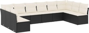 vidaXL 10 részes fekete polyrattan kerti ülőgarnitúra párnákkal