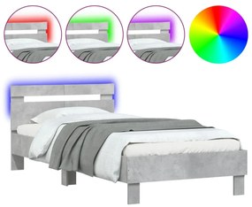 betonszürke ágykeret fejtámlával és LED-világítással 100x200 cm