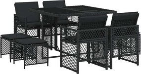 vidaXL 9 részes fekete polyrattan kerti étkezőgarnitúra párnákkal