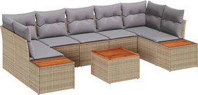 vidaXL Kerti Kanapé Szett párnával tárolóval 8 pcs Bézs Poli rattan