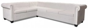vidaXL 6 személyes fehér műbőr Chesterfield sarok kanapé