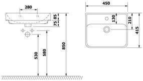 Bruckner - Beépíthető NEON mosdó 45x41,5 cm kerámia/fehér