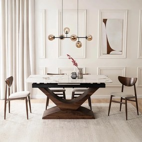 Bővíthető Márványhatású Kerámia Étkezőasztal Fehér/Dió Színben. ALICANTE 160-200 cm