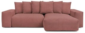 Rózsaszín kordbársony kinyitható-tárolóhelyes sarokkanapé Voltaire – Bobochic Paris