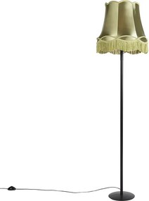 Retro állólámpa fekete nagymama árnyékolóval zöld 45 cm - Simplo
