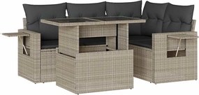 vidaXL 5 részes világosszürke polyrattan kerti ülőgarnitúra párnákkal
