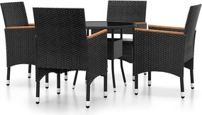 vidaXL 5 részes fekete polyrattan és edzett üveg kerti bisztrószett