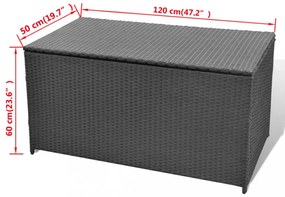 fekete polyrattan kerti tárolóláda 120 x 50 x 60 cm