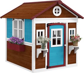 Outsunny Gyermek Kertiház Fa Játék Házikó Gyerekeknek Ajtóval Ablakokkal Virágtartókkal és Virág Támogatásokkal 114x126,4x135 cm Sötétbarna | Aosom