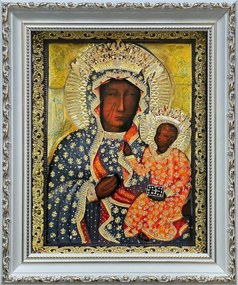 Vászonkép 31x26 Szűz Mária Fehér Díszített Keret