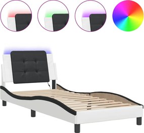vidaXL fehér és fekete ágykeret LED-ekkel matrac nélkül Zadar 90x190 cm