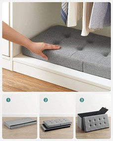 Összecsukható puff ülés, ottomán, 80 l, világosszürke, 76 x 38 x 38 cm