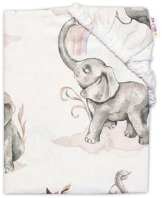 Baby Nellys Gyermek pamut lepedő, Elefánt szivárvány, fehér 140x70