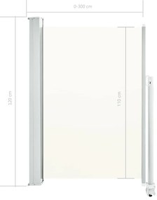krémszínű behúzható oldalsó terasz napellenző 120 x 300 cm