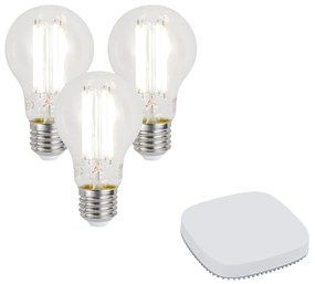 3 darabos intelligens E27 dimmelhető LED izzókészlet A60 7W 806LM 2700-6500K Zigbee Smart Hub-bal