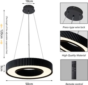 Brilagi - dimmelhető LUMIX LED csillár, 48W, 230V, 3000-6000K, fekete, Ø 50 cm + távirányítóval