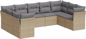 vidaXL 9 részes bézs polyrattan kerti ülőgarnitúra párnákkal
