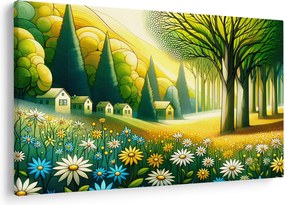 Kép - Falu sárga-zöld színekben (90x60 cm)