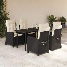 5 részes fekete polyrattan kerti étkezőgarnitúra párnákkal