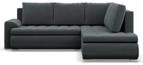 Tokio sarokkanapé, L alakú háttámlával, 2 ágyneműtartóval, bársony, jobboldali, szürke