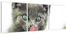 Nyaló cica képe (órával) (90x30 cm)