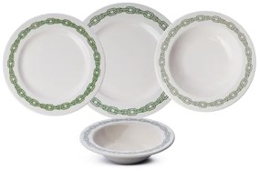 24 részes porcelán étkészlet, fehér/zöld