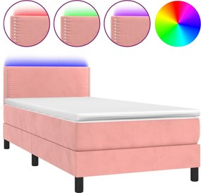 vidaXL rózsaszín bársony rugós és LED-es ágy matraccal 100x200 cm