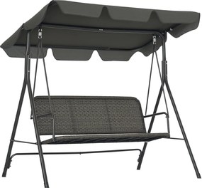 Outsunny Háromszemélyes Kültéri Kertihinta Állítható Napernyővel PE Rattan Üléssel és Kartámaszokkal Erkély Terasz Patio 240 kg Teherbírás 167x112x153