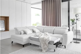 Fehér bársony kinyitható-tárolóhelyes sarokkanapé (bal oldali-L alakú) Noble – ELTAP