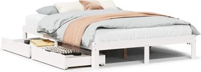 vidaXL fehér tömör fenyőfa ágykeret fiókokkal 120 x 190 cm