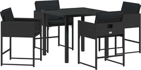 vidaXL Kert étkező szett párnával 5 pcs Fekete polirattan