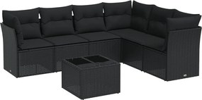 vidaXL 7 részes fekete polyrattan kerti ülőgarnitúra párnával