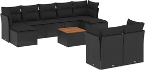 vidaXL 10 részes fekete polyrattan kerti ülőgarnitúra párnákkal