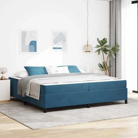 Ágykeret matracmal Sötétkék és fehér 200 x 200 cm Bársony
