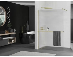 Mexen Kioto+, Walk-In zuhanyparaván polccal és akasztóval 80 x 200 cm, 8 mm-es üveg bordás mintával, arany matt profil, 800-080-121-55-09