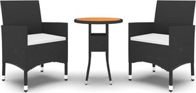 vidaXL 3 részes fekete polyrattan kerti étkezőgarnitúra