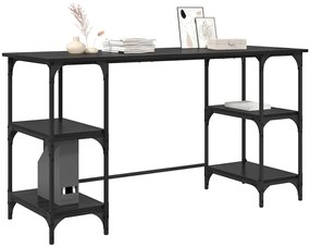 vidaXL Asztal polcokkal Fekete tölgy 140 x 50 x 75 cm Faanyag