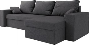 Kinyitható kétoldalas L alakú ülőgarnitúra NORIX 240x140 cm, sötétszürke polccal + 2 párnát INGYEN