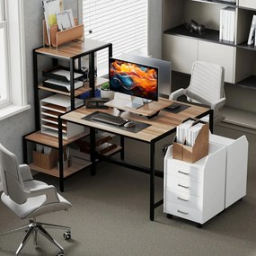 HOMCOM Íróasztal monitorállvánnyal, szintes polccal, Ipari Design, barna