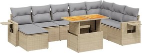 vidaXL 9 részes bézs polyrattan kerti ülőgarnitúra párnákkal