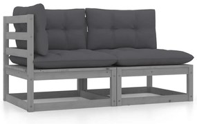 vidaXL 2 részes szürke tömör fenyőfa kerti ülőgarnitúra párnákkal
