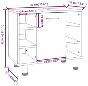 füstös tölgy színű szerelt fa fürdőszobaszekrény 60x32x53,5 cm